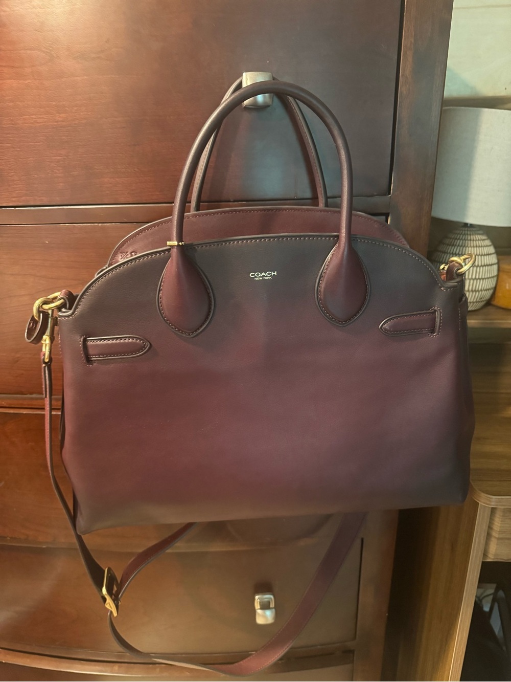 Coach Burgundy Leather Dome Satchel with Gold Hardware